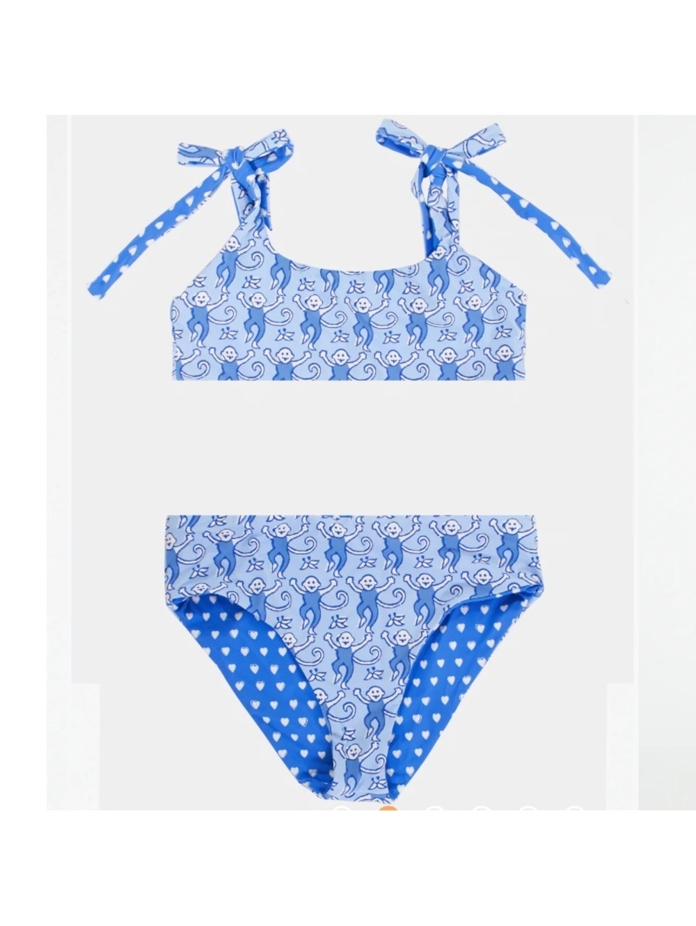 Roller Rabbit Kids Monkey Hearts Reversible Cora Bikini Blue Est Size 10/12
